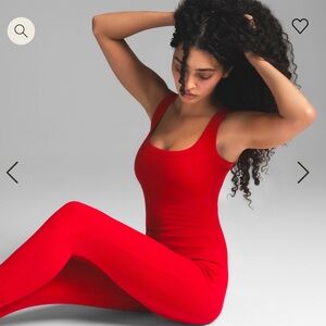 Skims Bright Red Cotton Ribbed Catsuit / Onesie (Size Medium)